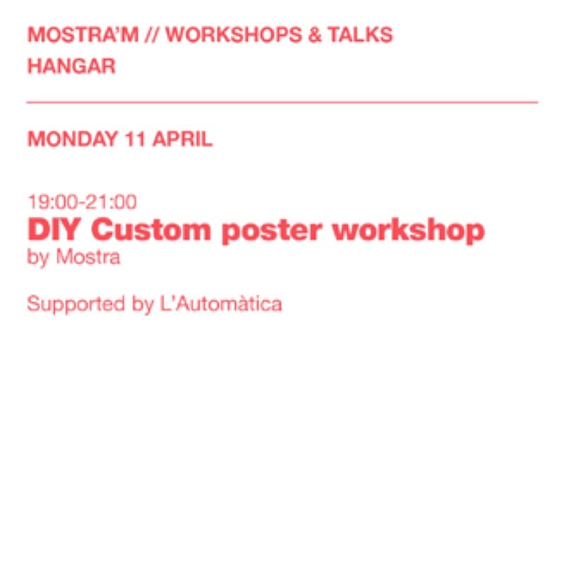 Mostra'm 2022 programme card for the DIY custom poster workshop