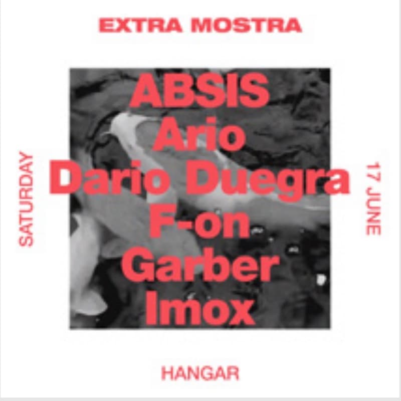 Flyer: Saturday 17 June, Hangar — ABSIS, Ario, Dario Duegra, F-on, Garber and Imox