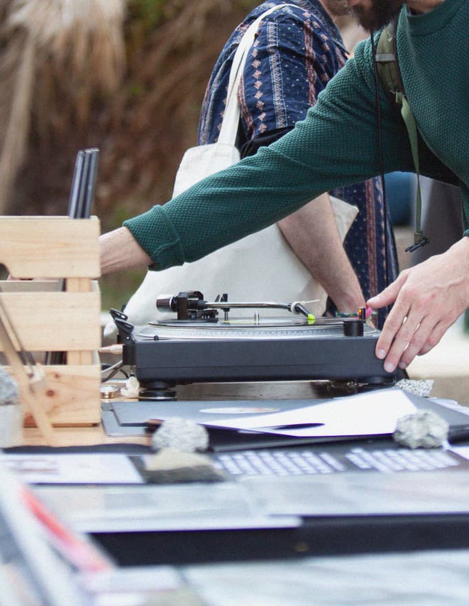 A stand at the Fira, records out on the table