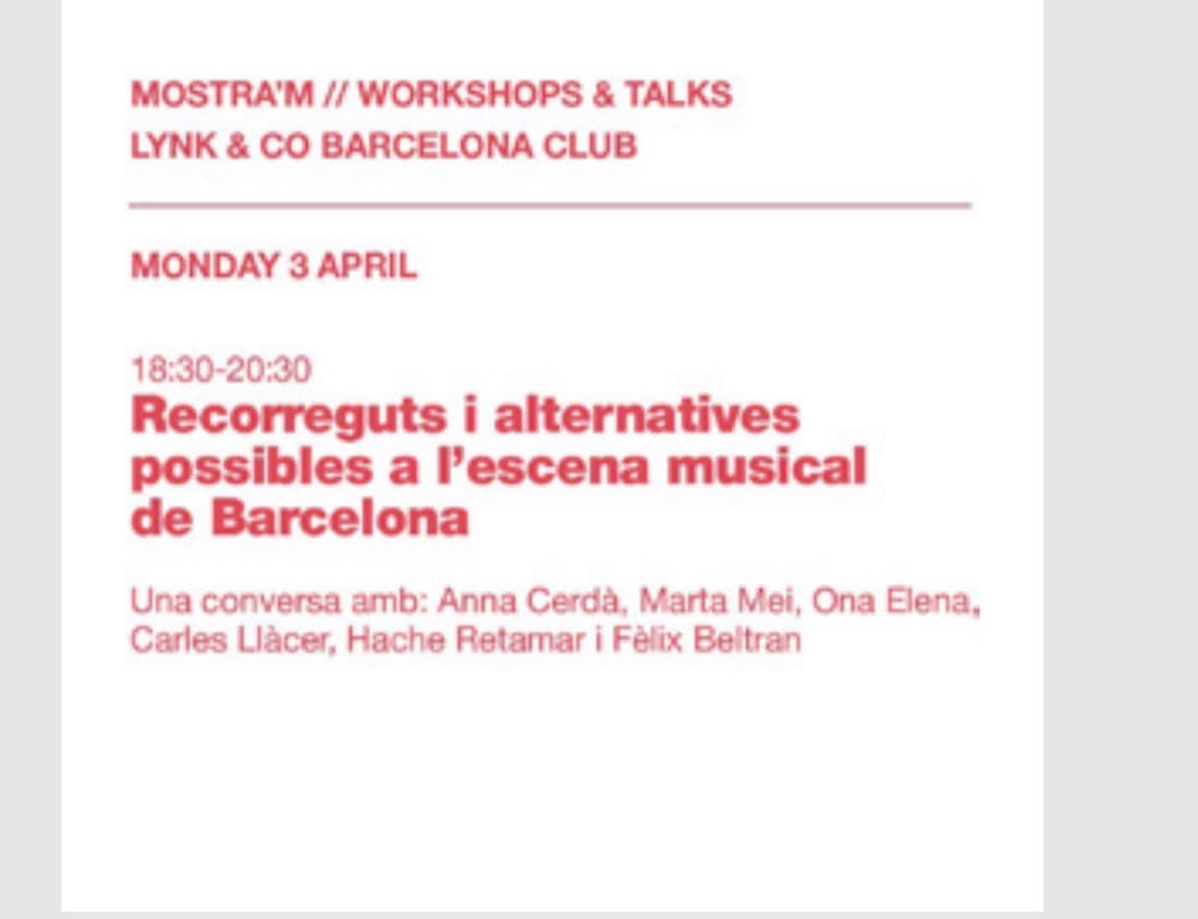 Mostra'm 2023 programme card: Monday 3 April, 18:30–20:30 at Lynk & Co Barcelona Club