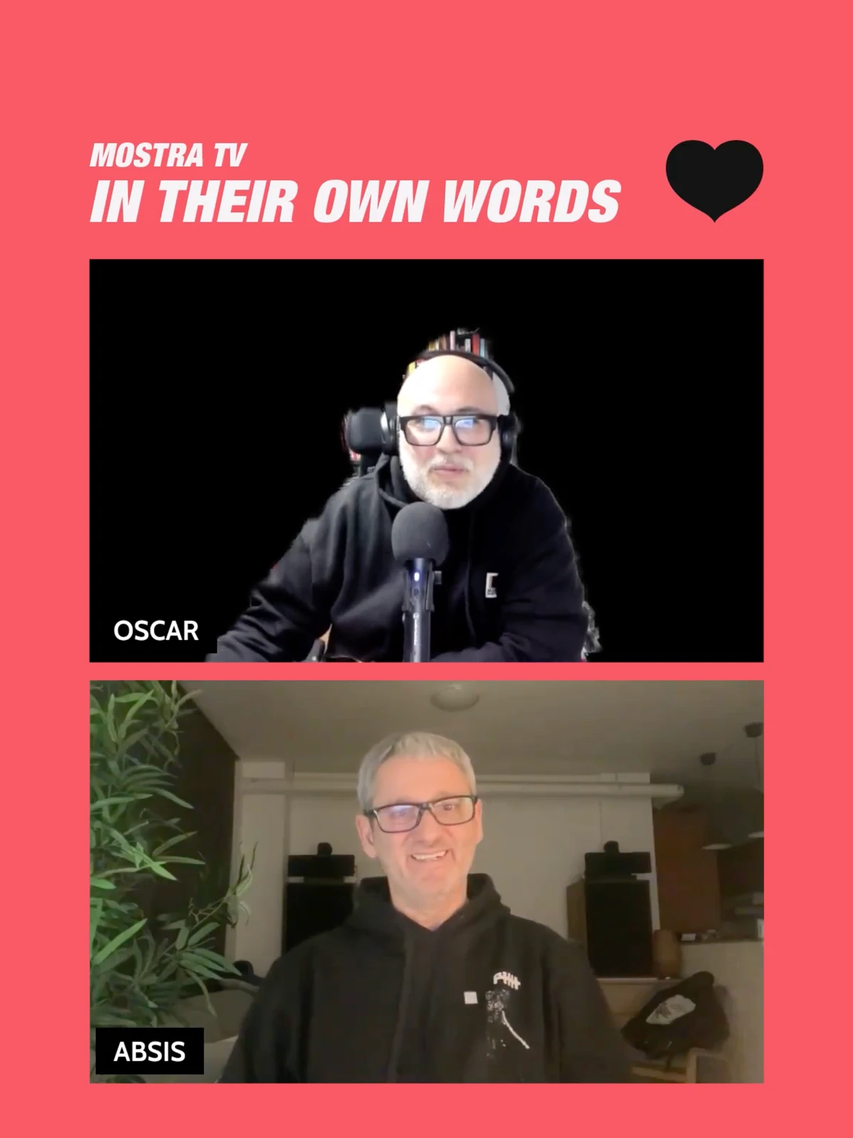 Mostra TV, 'In their own words': ABSIS entrevistat per a la sèrie de vídeo del festival, les dues pantalles l'una sobre l'altra